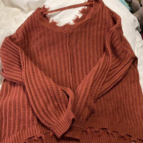 Rust Colored Bubble Sleeve Sweater Size M - Picture 6 of 9